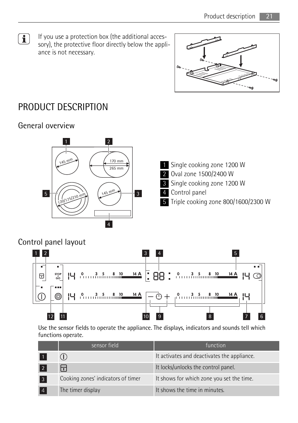 Product description, General overview, Control panel layout | AEG HK624000XB User Manual | Page 21 / 64