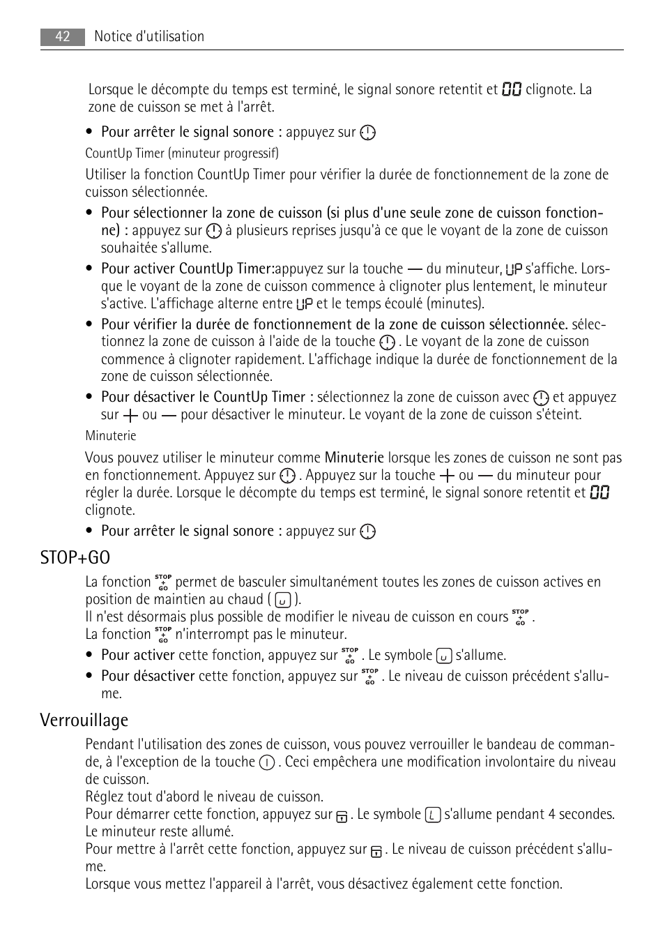 Stop+go, Verrouillage | AEG HK624000XB User Manual | Page 42 / 64