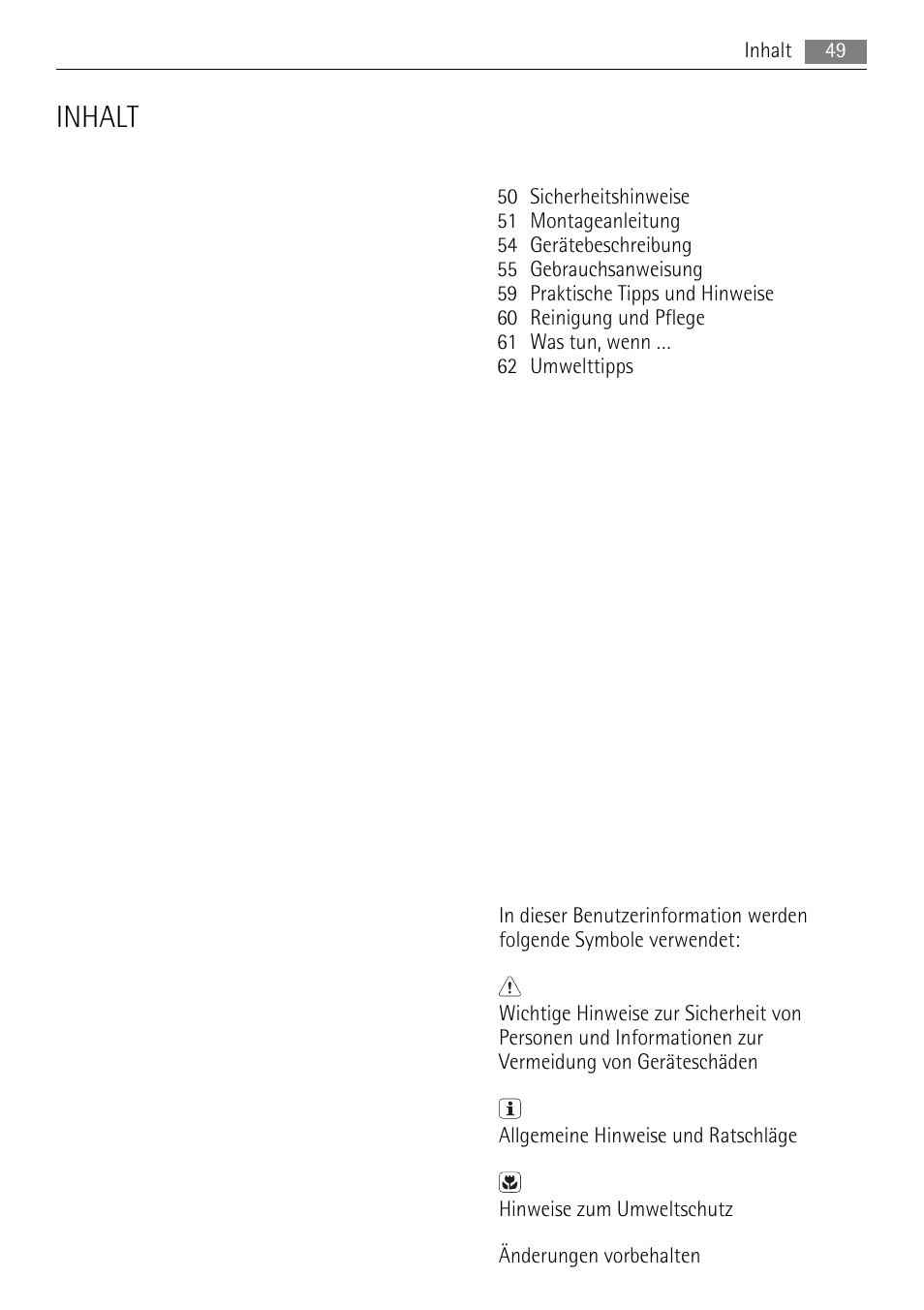 Inhalt | AEG HK624000XB User Manual | Page 49 / 64