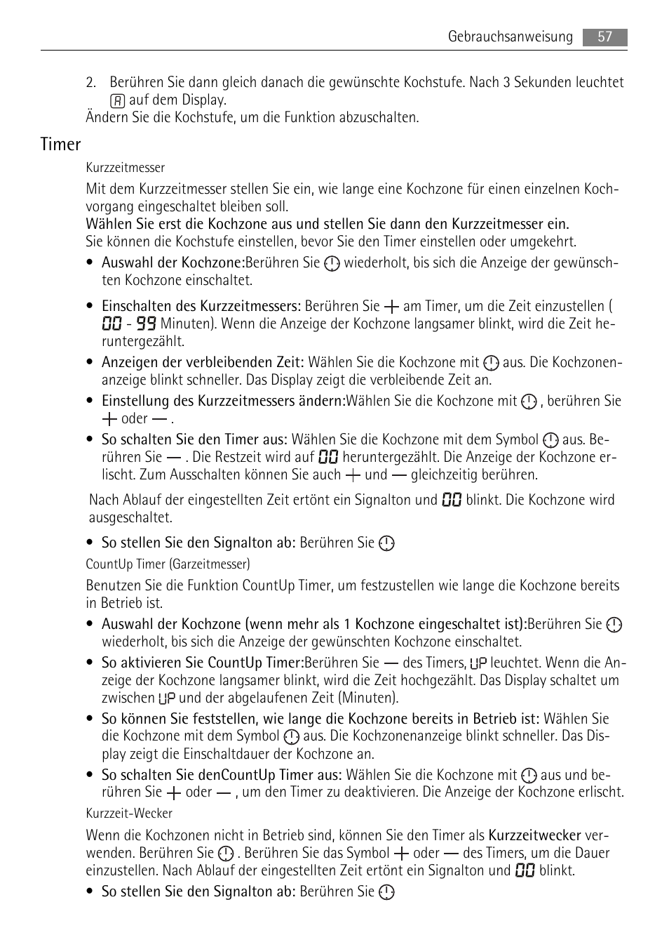 Timer | AEG HK624000XB User Manual | Page 57 / 64