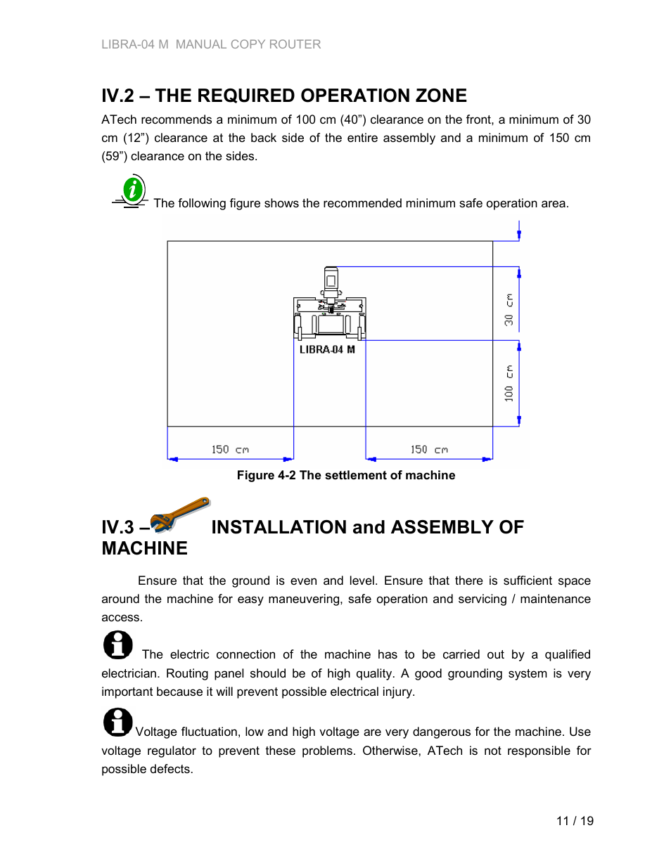 Iv.2 – the required operation zone, Iv.3 – installation and assembly of machine | Atech Tech LIBRA-04 M User Manual | Page 11 / 19