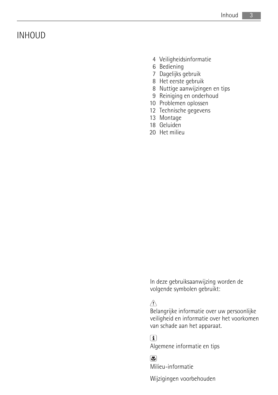 Inhoud | AEG SKS51200F0 User Manual | Page 3 / 104