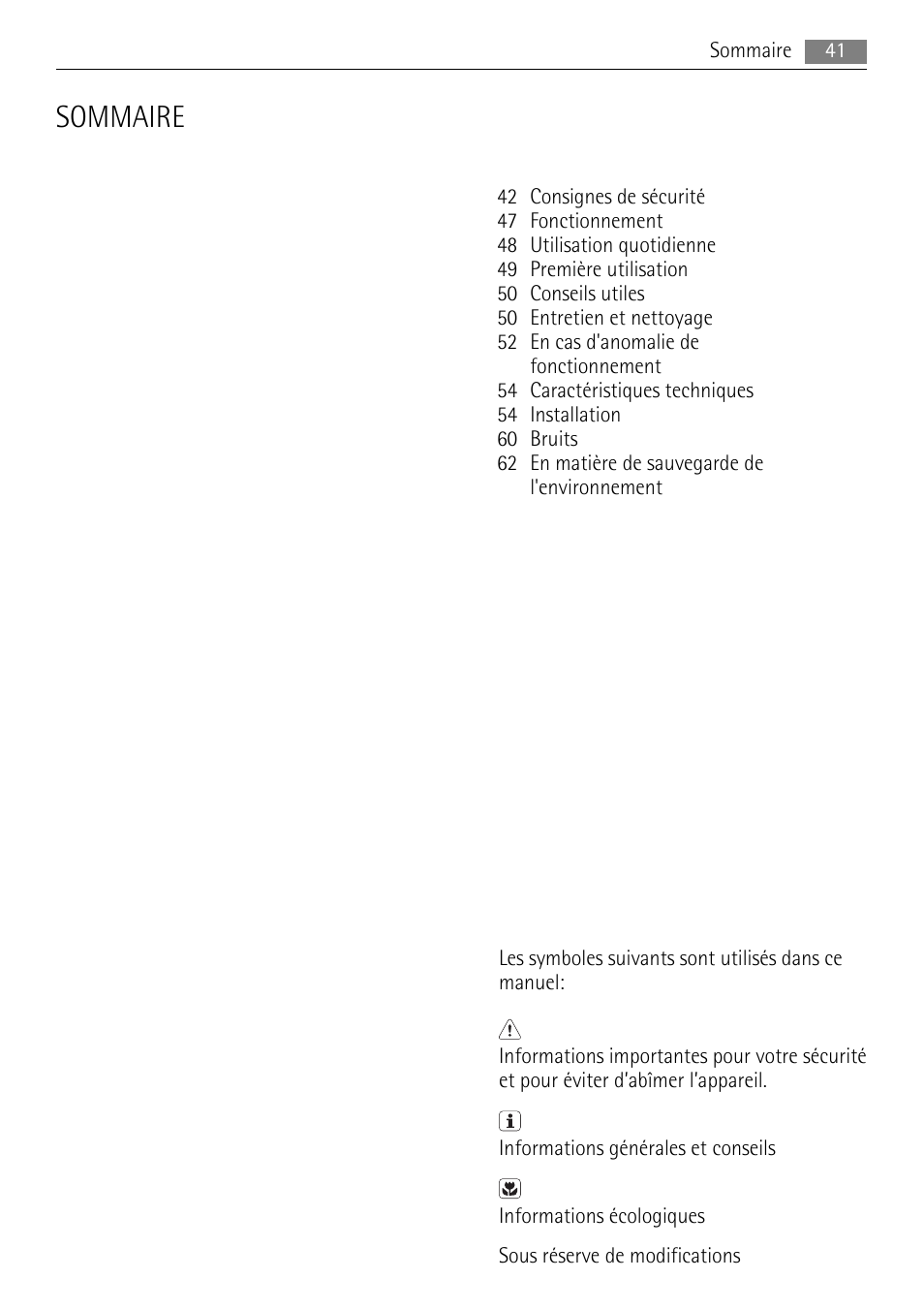 Sommaire | AEG SKS51200F0 User Manual | Page 41 / 104