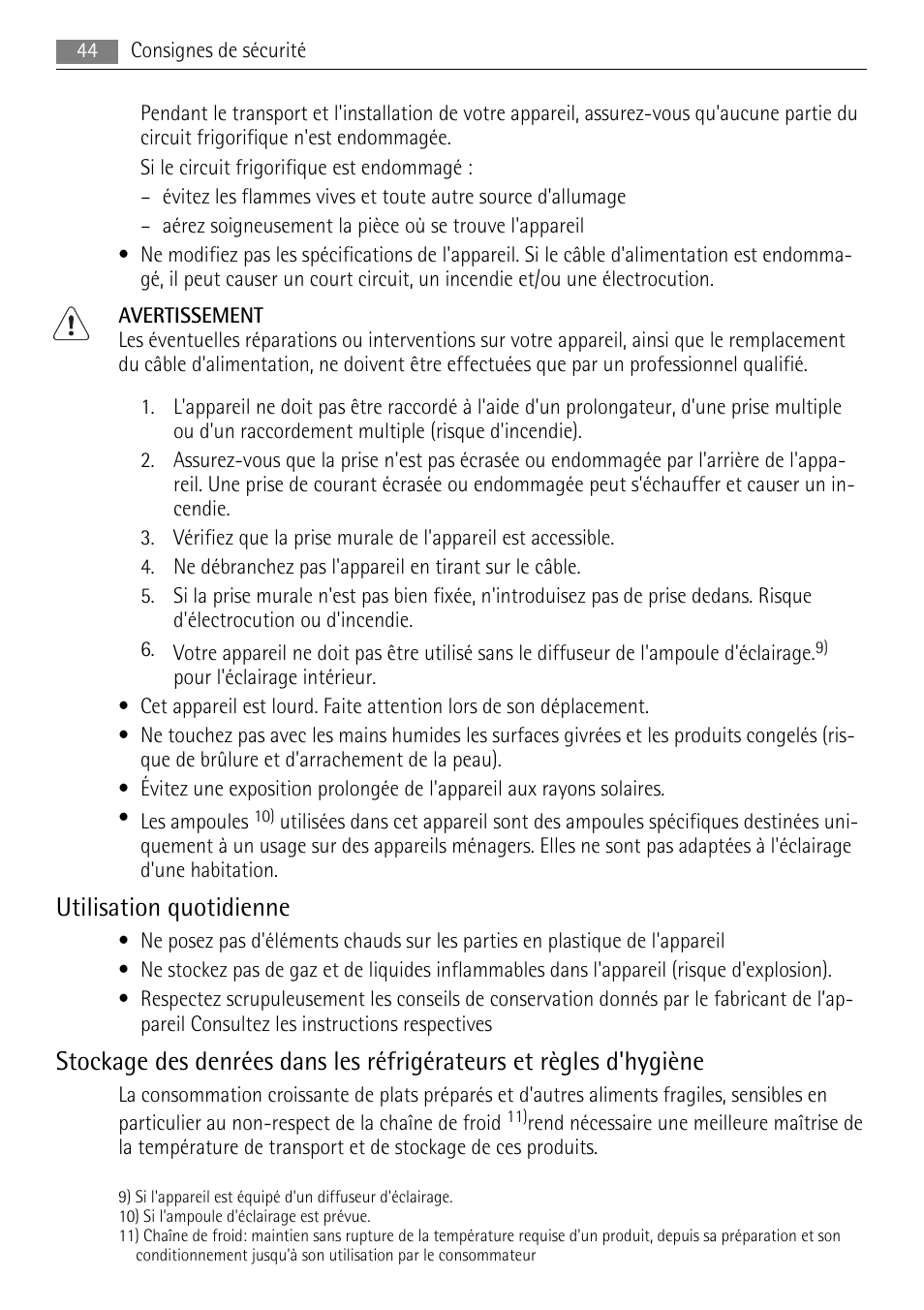 Utilisation quotidienne | AEG SKS51200F0 User Manual | Page 44 / 104