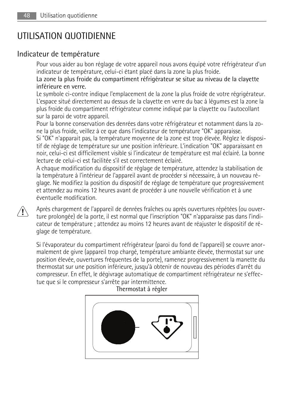 Utilisation quotidienne, Indicateur de température | AEG SKS51200F0 User Manual | Page 48 / 104