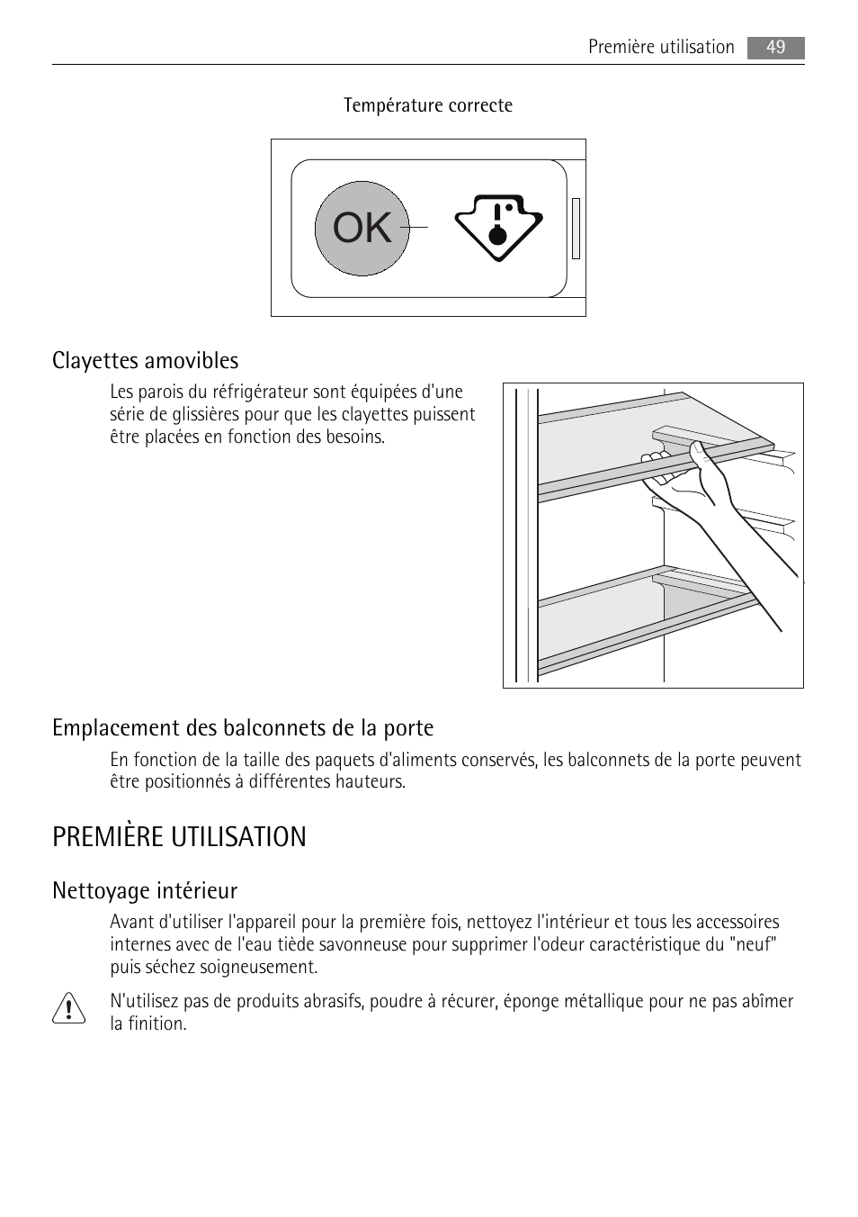 Première utilisation | AEG SKS51200F0 User Manual | Page 49 / 104