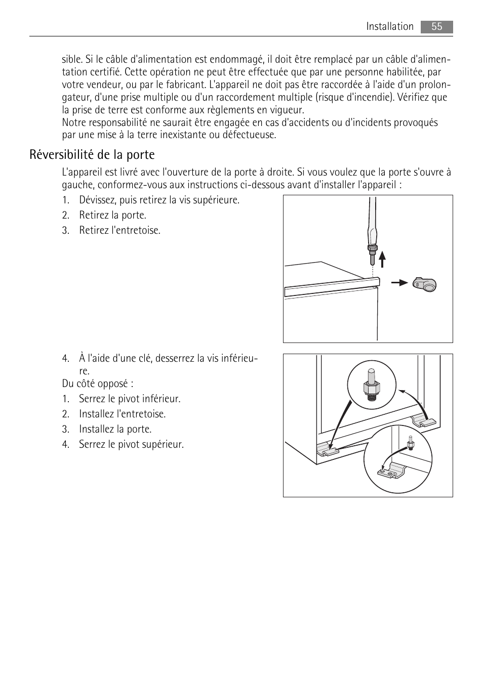 Réversibilité de la porte | AEG SKS51200F0 User Manual | Page 55 / 104