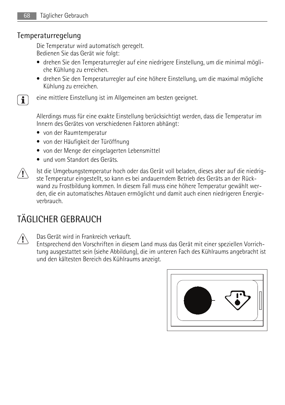Täglicher gebrauch, Temperaturregelung | AEG SKS51200F0 User Manual | Page 68 / 104