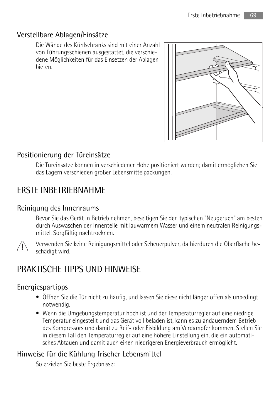 Erste inbetriebnahme, Praktische tipps und hinweise | AEG SKS51200F0 User Manual | Page 69 / 104
