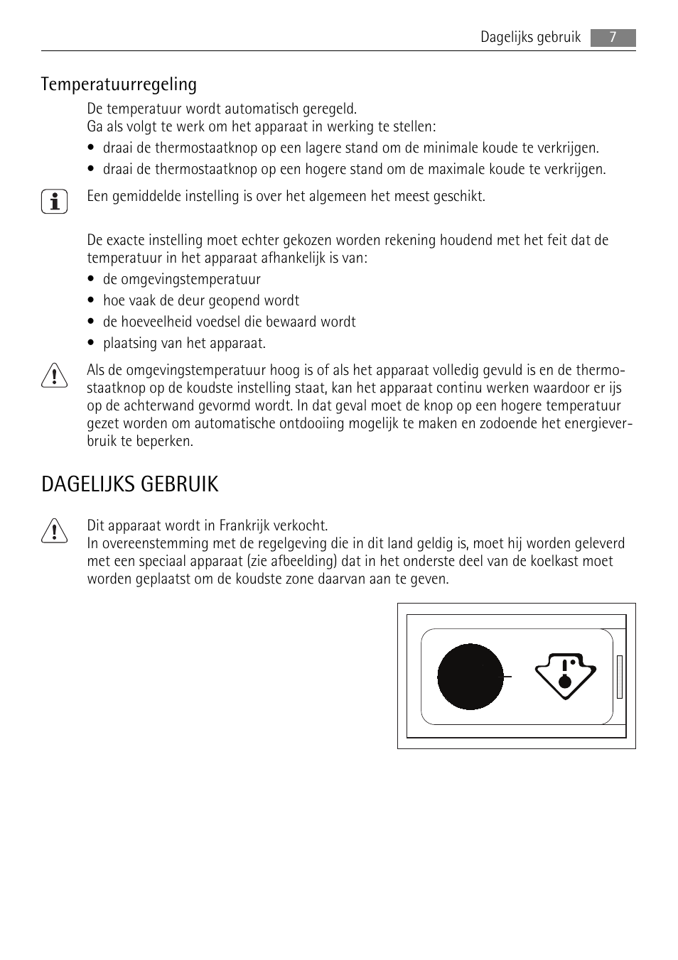 Dagelijks gebruik, Temperatuurregeling | AEG SKS51200F0 User Manual | Page 7 / 104