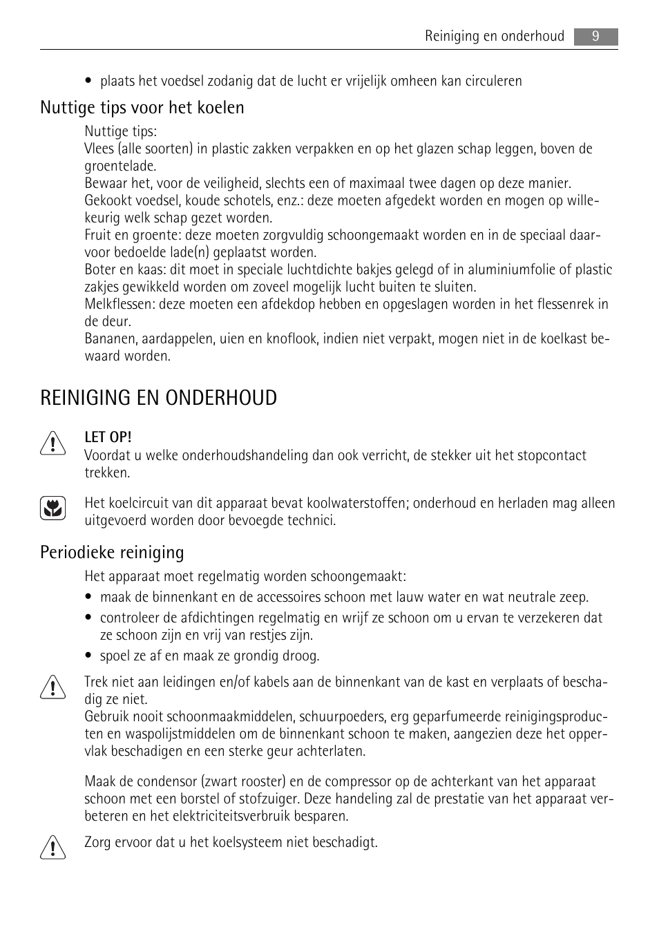 Reiniging en onderhoud, Nuttige tips voor het koelen, Periodieke reiniging | AEG SKS51200F0 User Manual | Page 9 / 104