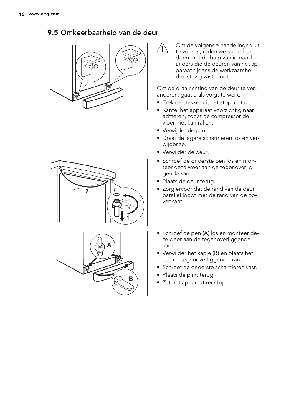 5 omkeerbaarheid van de deur | AEG A72019GNW0 User Manual | Page 16 / 68