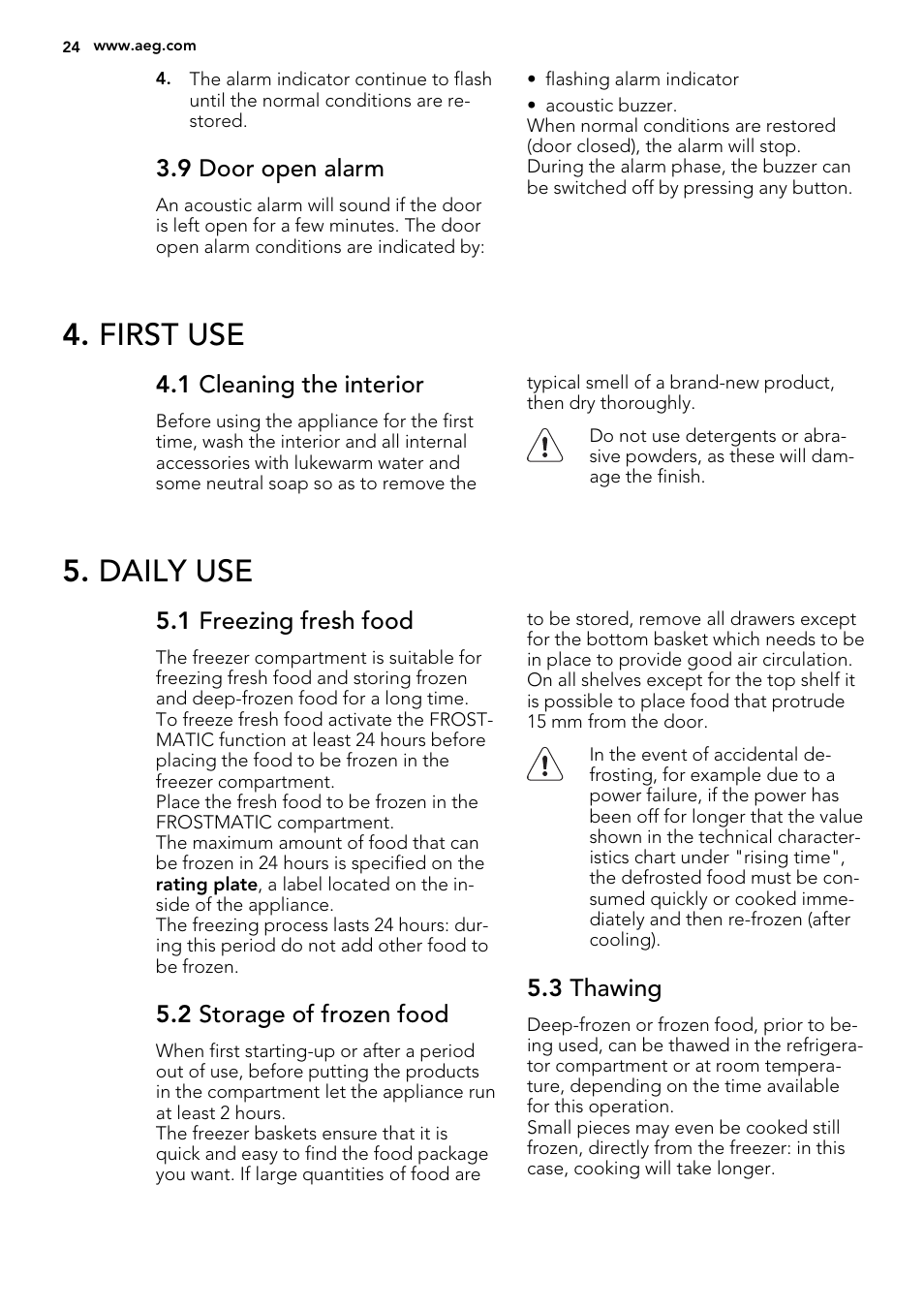 First use, Daily use | AEG A72019GNW0 User Manual | Page 24 / 68