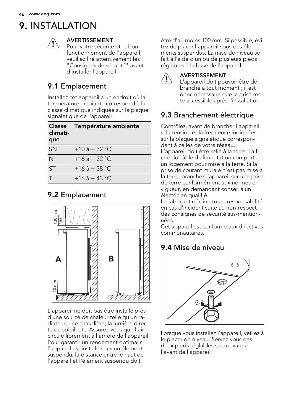 Installation | AEG A72019GNW0 User Manual | Page 46 / 68