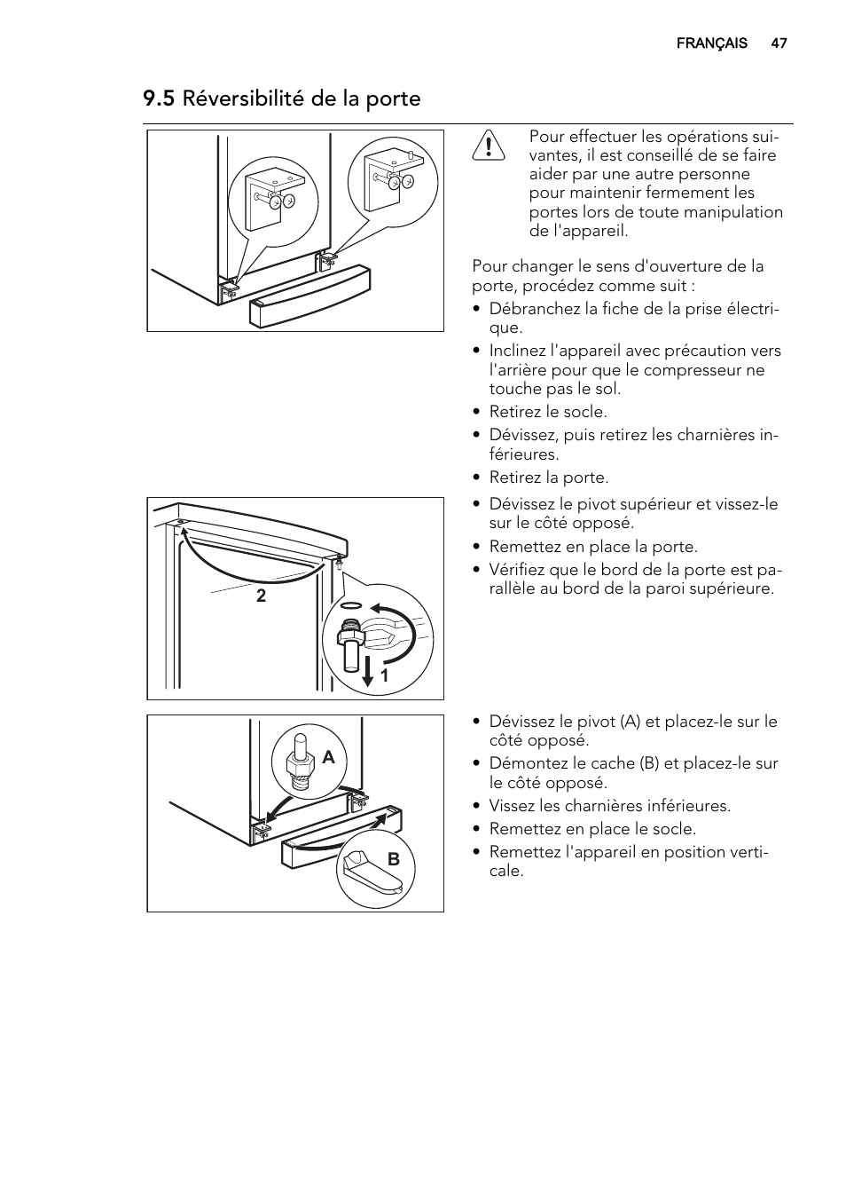 5 réversibilité de la porte | AEG A72019GNW0 User Manual | Page 47 / 68