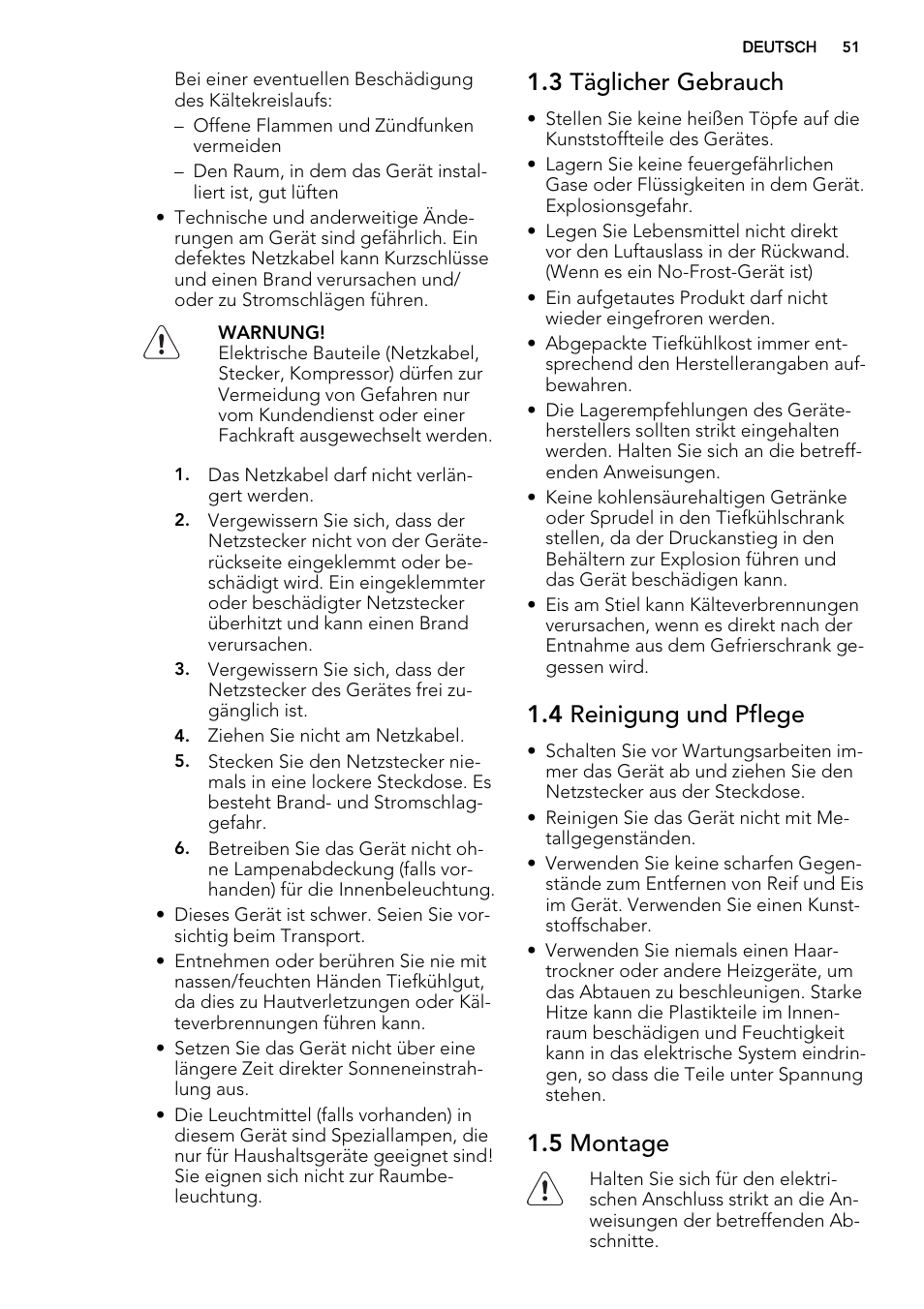 3 täglicher gebrauch, 4 reinigung und pflege, 5 montage | AEG A72019GNW0 User Manual | Page 51 / 68