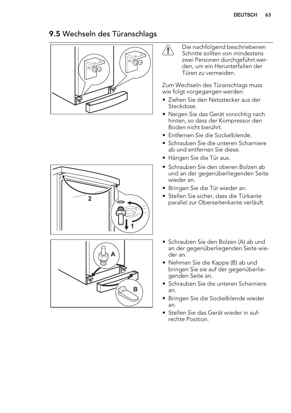 5 wechseln des türanschlags | AEG A72019GNW0 User Manual | Page 63 / 68
