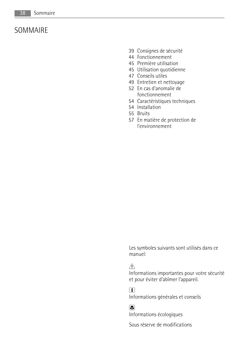 Sommaire | AEG SKS68840F1 User Manual | Page 38 / 76