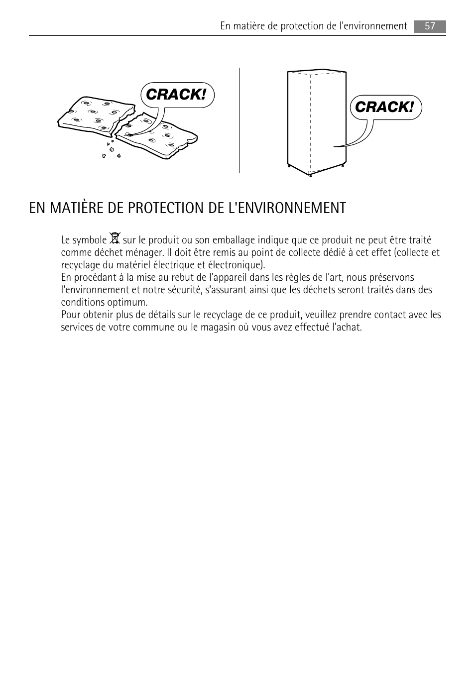 En matière de protection de l'environnement, Crack | AEG SKS68840F1 User Manual | Page 57 / 76