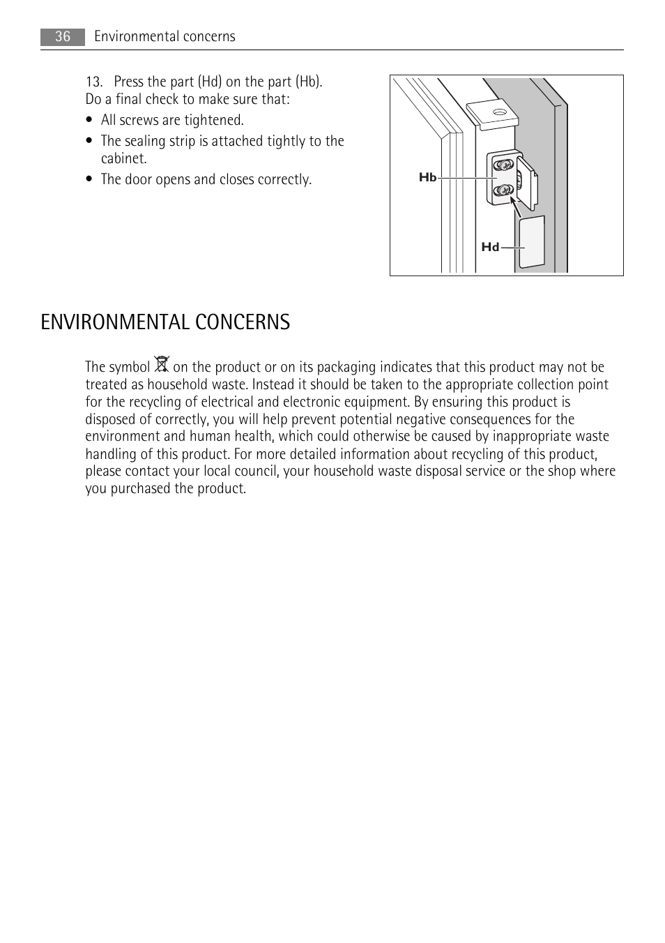 Environmental concerns | AEG SKS51200F0 User Manual | Page 36 / 96