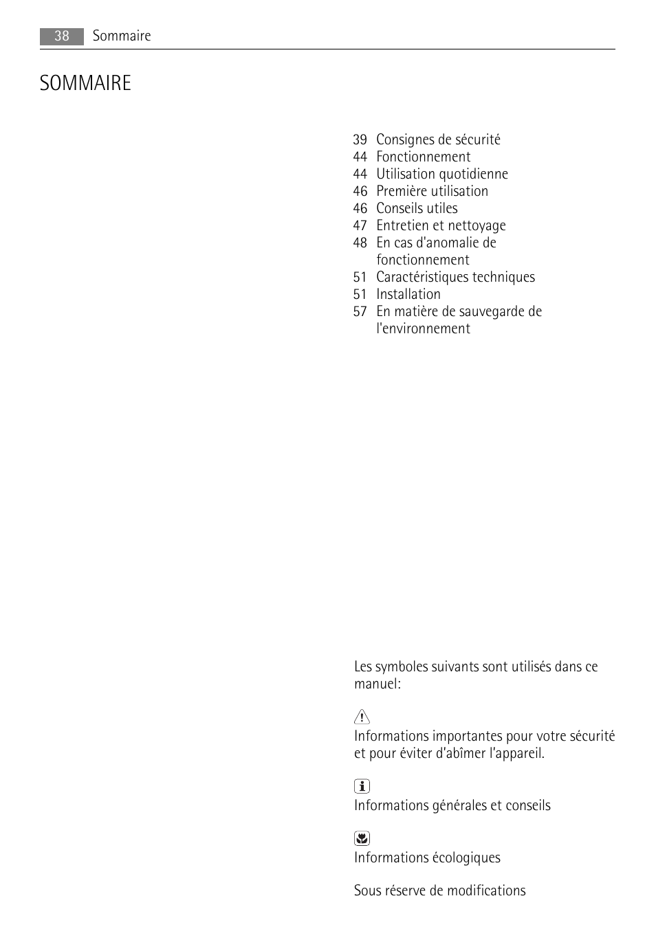 Sommaire | AEG SKS51200F0 User Manual | Page 38 / 96