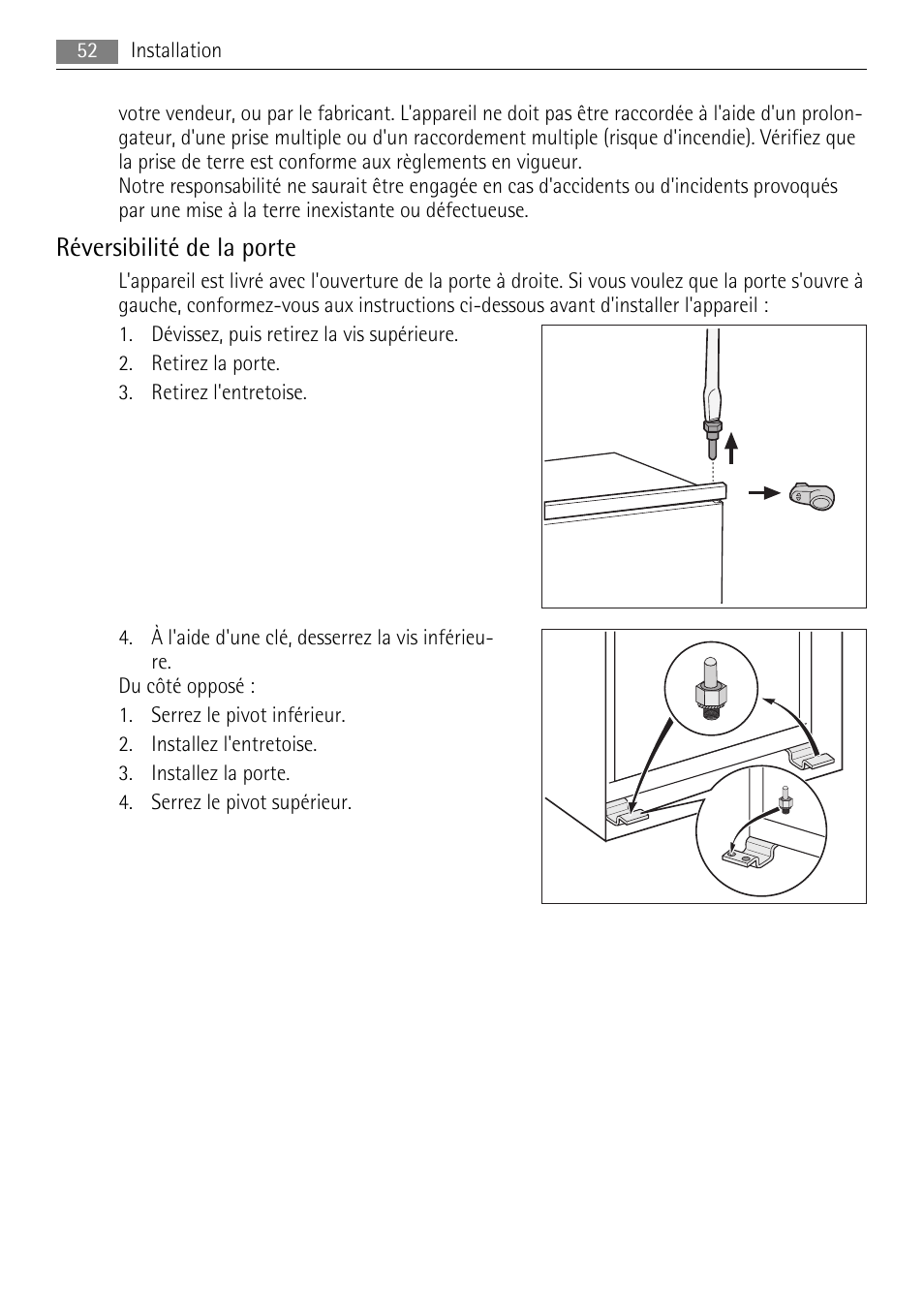 Réversibilité de la porte | AEG SKS51200F0 User Manual | Page 52 / 96