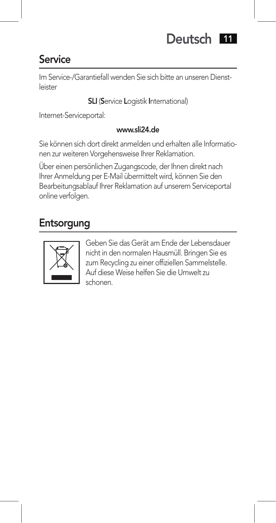 Deutsch, Service, Entsorgung | AEG LBI 4719 User Manual | Page 11 / 70