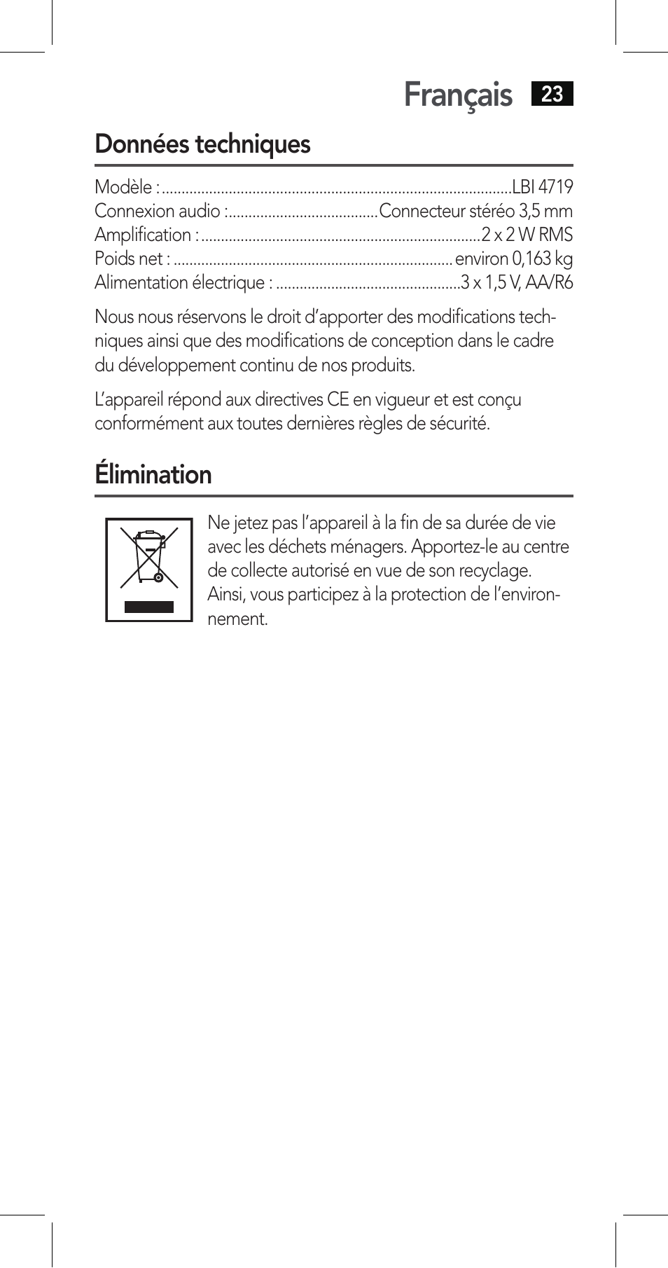 Français | AEG LBI 4719 User Manual | Page 23 / 70