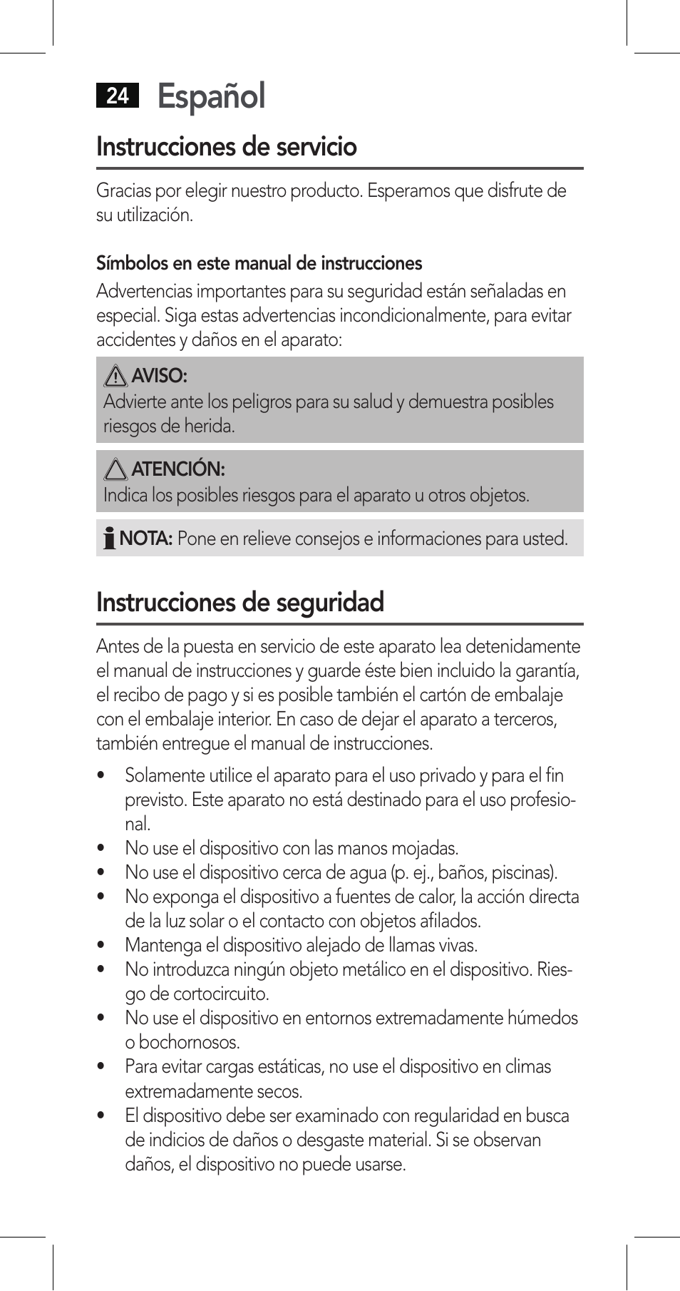 Español, Instrucciones de servicio, Instrucciones de seguridad | AEG LBI 4719 User Manual | Page 24 / 70