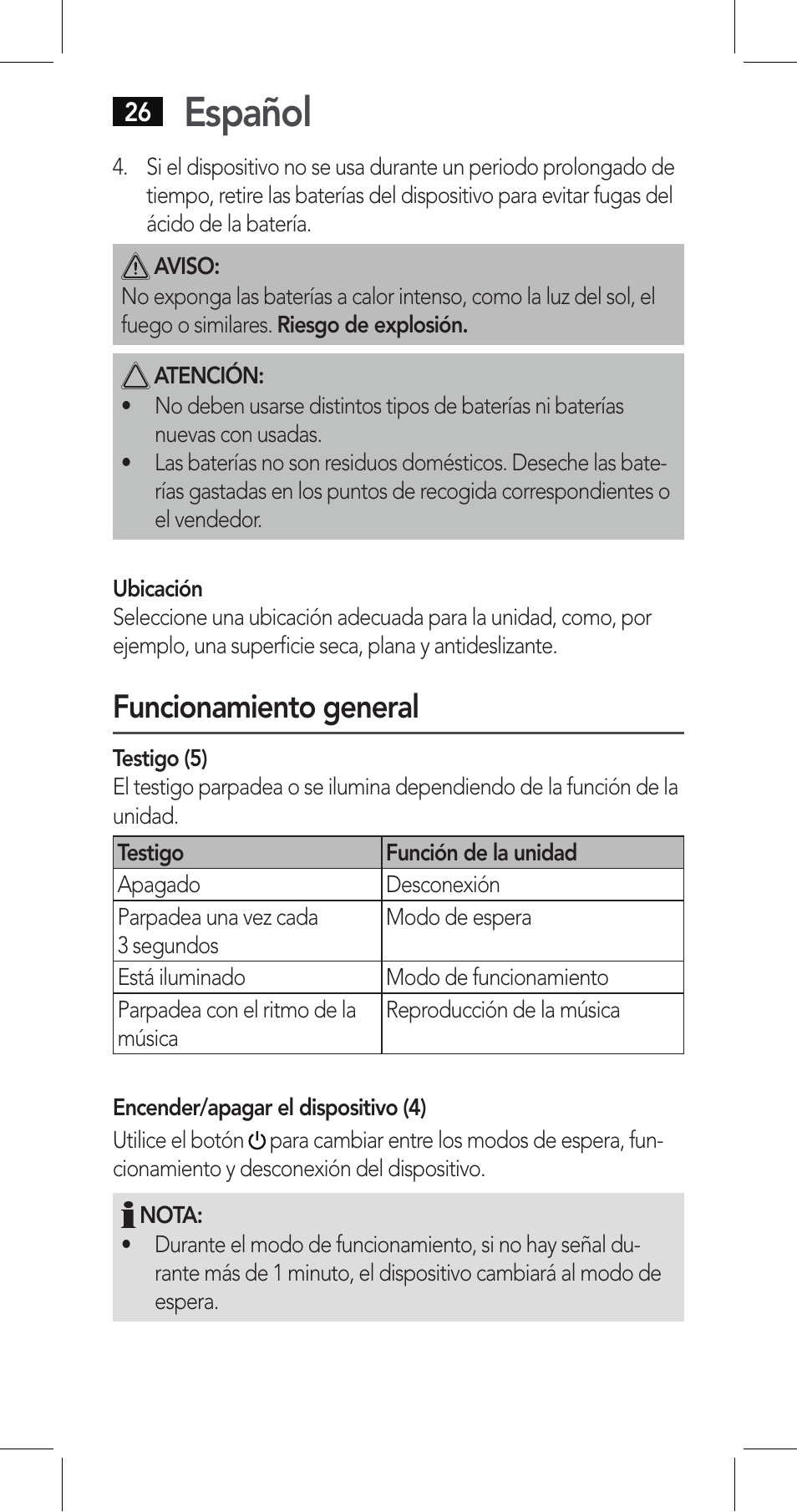 Español, Funcionamiento general | AEG LBI 4719 User Manual | Page 26 / 70