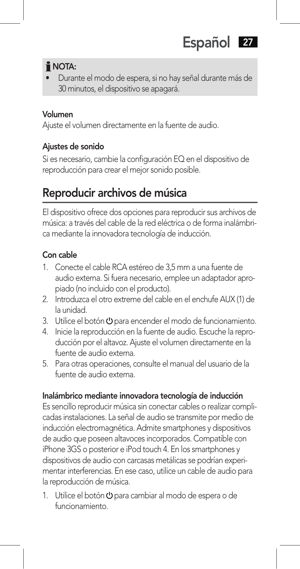 Español, Reproducir archivos de música | AEG LBI 4719 User Manual | Page 27 / 70