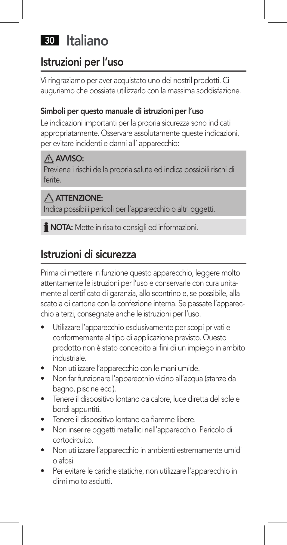 Italiano, Istruzioni per l’uso, Istruzioni di sicurezza | AEG LBI 4719 User Manual | Page 30 / 70