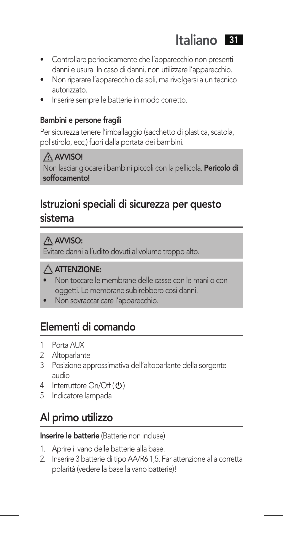 Italiano, Elementi di comando, Al primo utilizzo | AEG LBI 4719 User Manual | Page 31 / 70