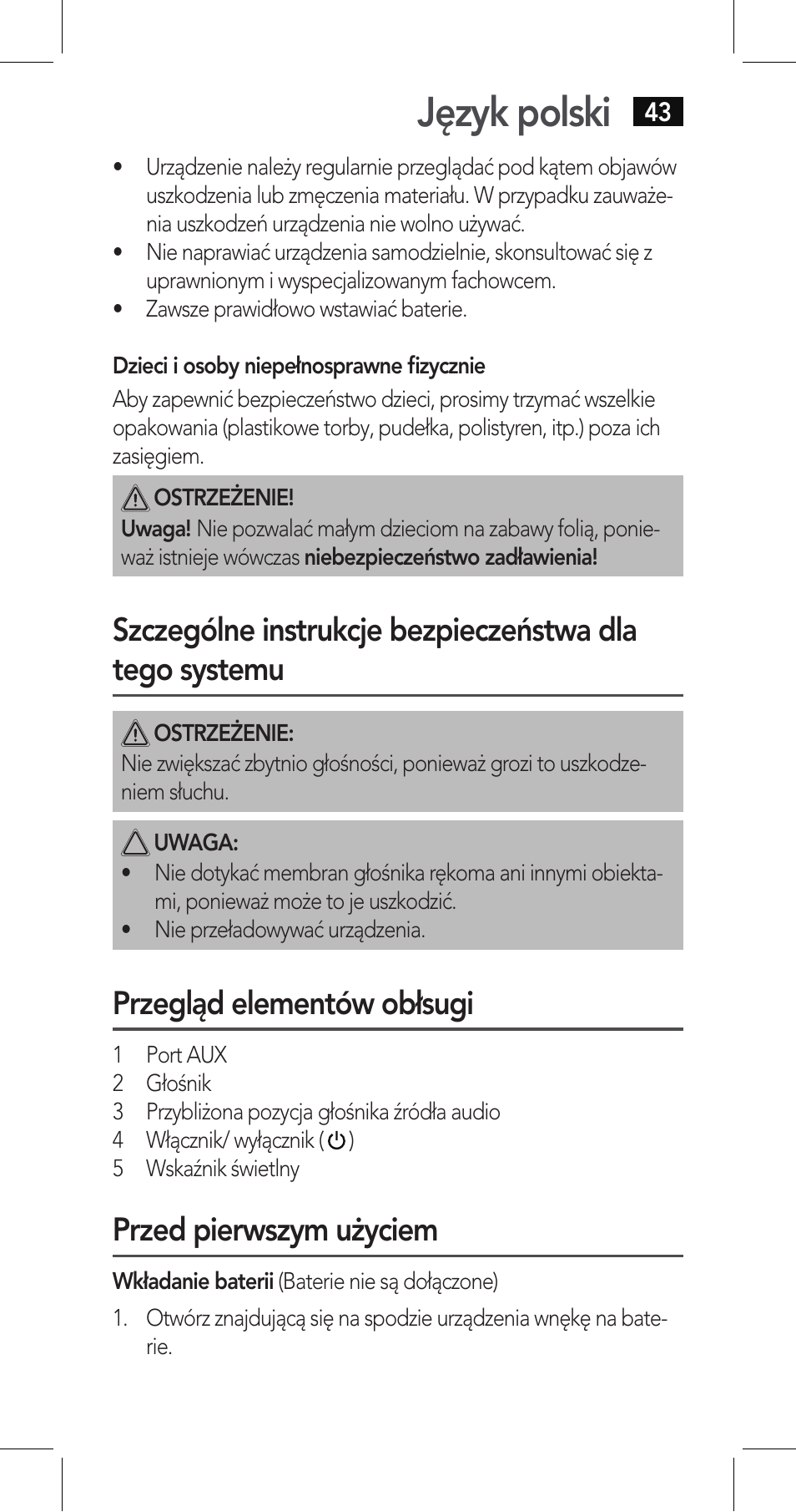 Język polski, Przegląd elementów obłsugi, Przed pierwszym użyciem | AEG LBI 4719 User Manual | Page 43 / 70