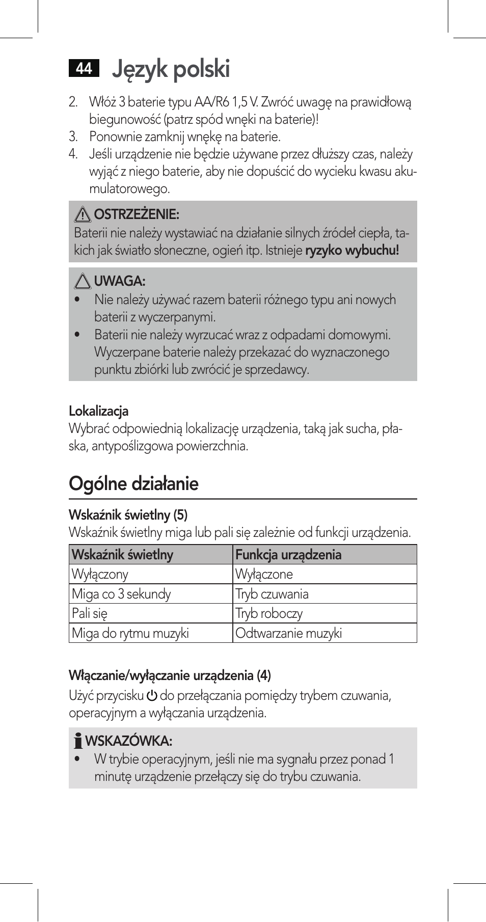 Język polski, Ogólne działanie | AEG LBI 4719 User Manual | Page 44 / 70