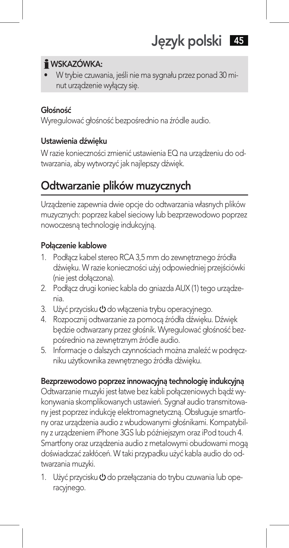 Język polski, Odtwarzanie plików muzycznych | AEG LBI 4719 User Manual | Page 45 / 70
