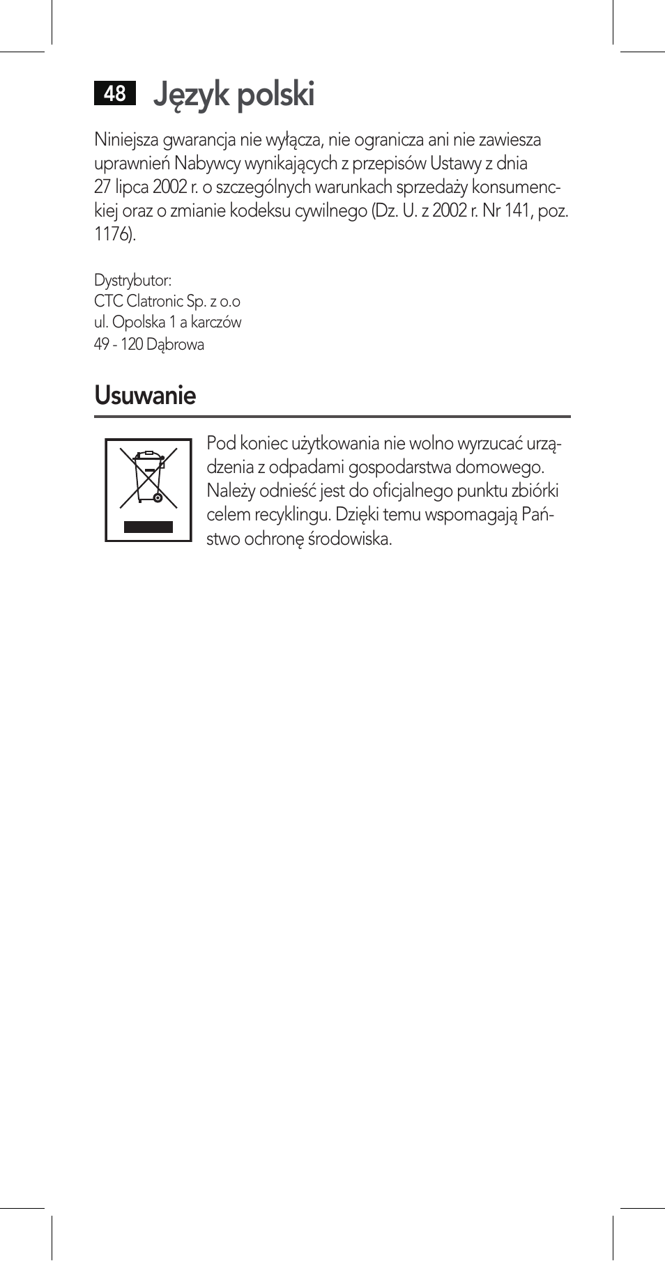 Język polski, Usuwanie | AEG LBI 4719 User Manual | Page 48 / 70