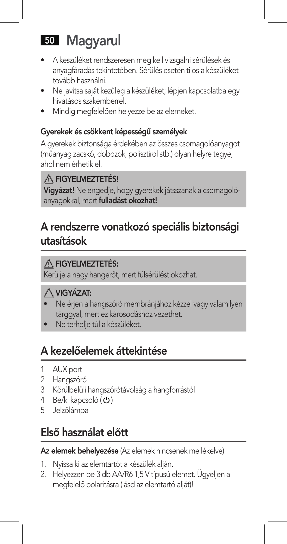 Magyarul, A kezelőelemek áttekintése, Első használat előtt | AEG LBI 4719 User Manual | Page 50 / 70