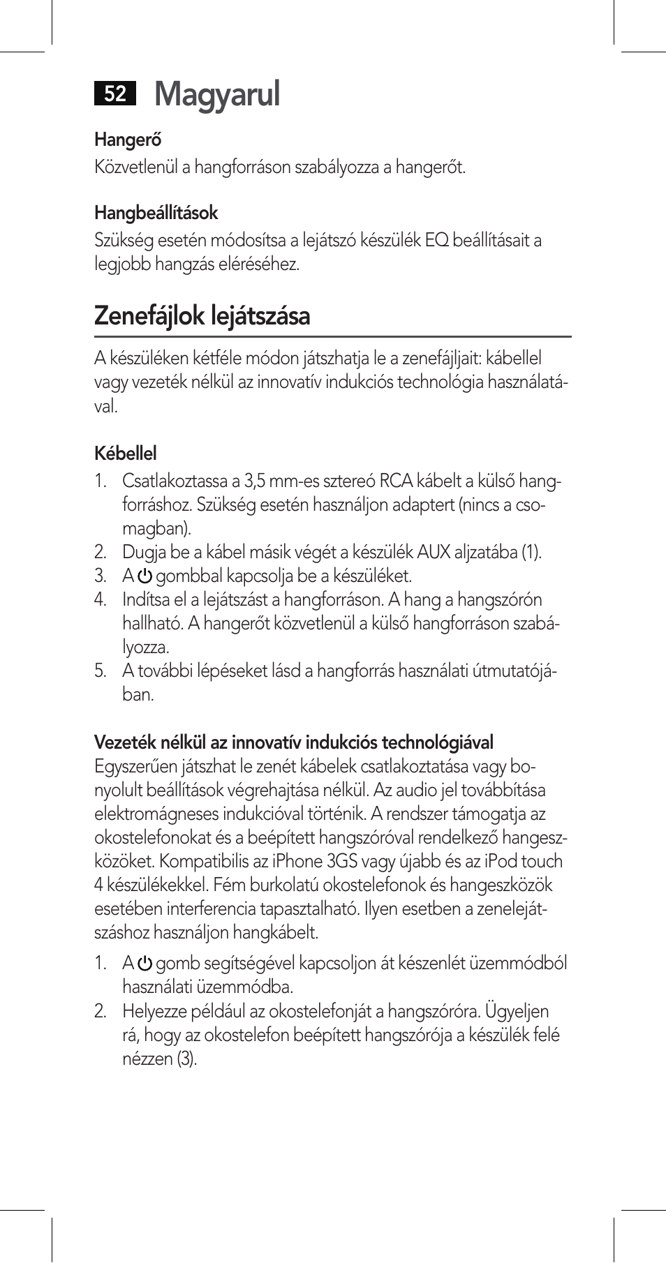 Magyarul, Zenefájlok lejátszása | AEG LBI 4719 User Manual | Page 52 / 70