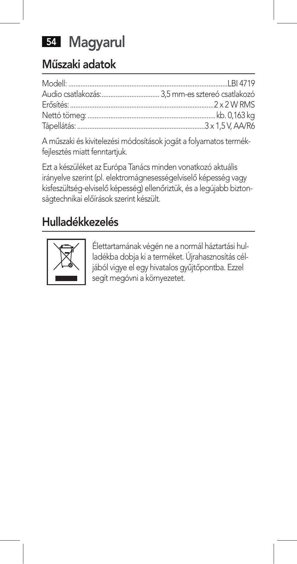 Magyarul | AEG LBI 4719 User Manual | Page 54 / 70