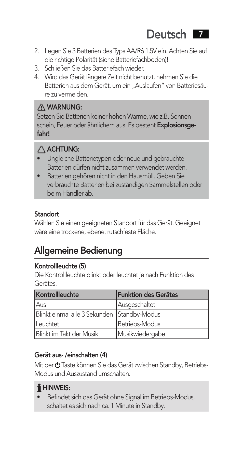 Deutsch, Allgemeine bedienung | AEG LBI 4719 User Manual | Page 7 / 70