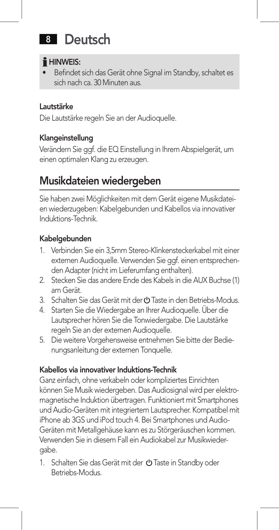 Deutsch, Musikdateien wiedergeben | AEG LBI 4719 User Manual | Page 8 / 70