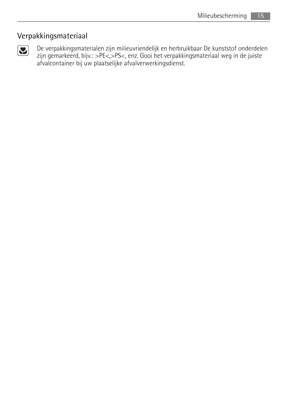 Verpakkingsmateriaal | AEG HE634079XB User Manual | Page 15 / 72