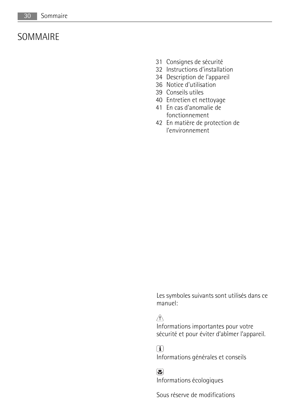 Sommaire | AEG HE634079XB User Manual | Page 30 / 72