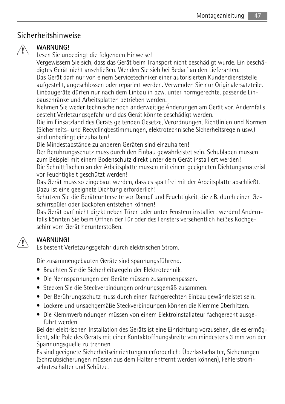 Sicherheitshinweise | AEG HE634079XB User Manual | Page 47 / 72