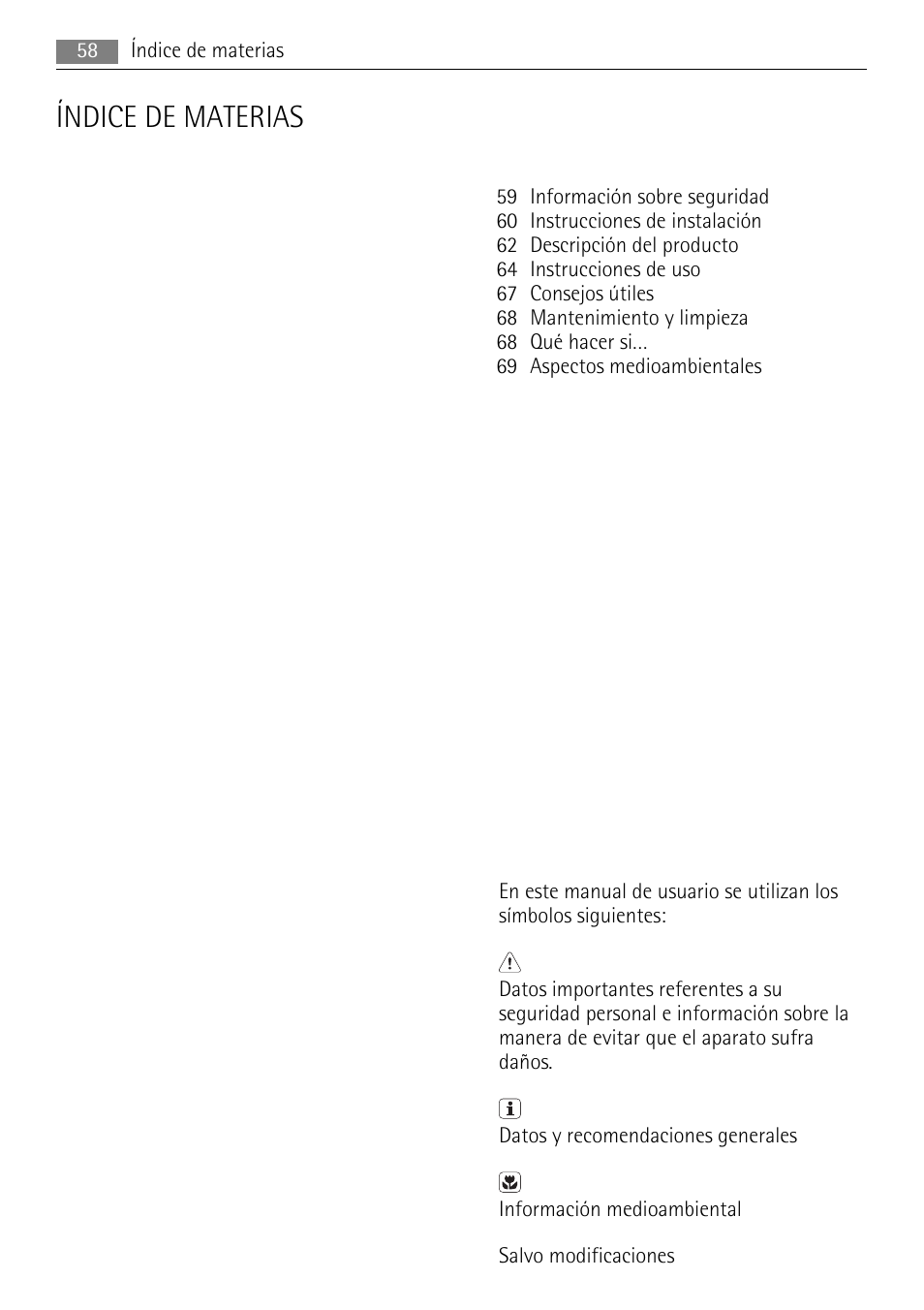 Índice de materias | AEG HE634079XB User Manual | Page 58 / 72