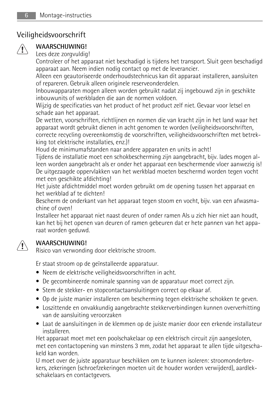 Veiligheidsvoorschrift | AEG HE634079XB User Manual | Page 6 / 72