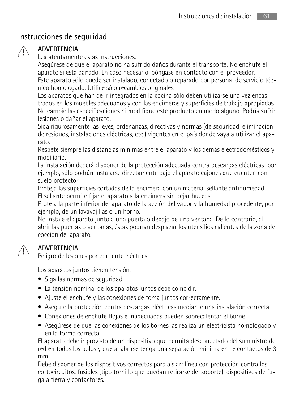 Instrucciones de seguridad | AEG HE634079XB User Manual | Page 61 / 72