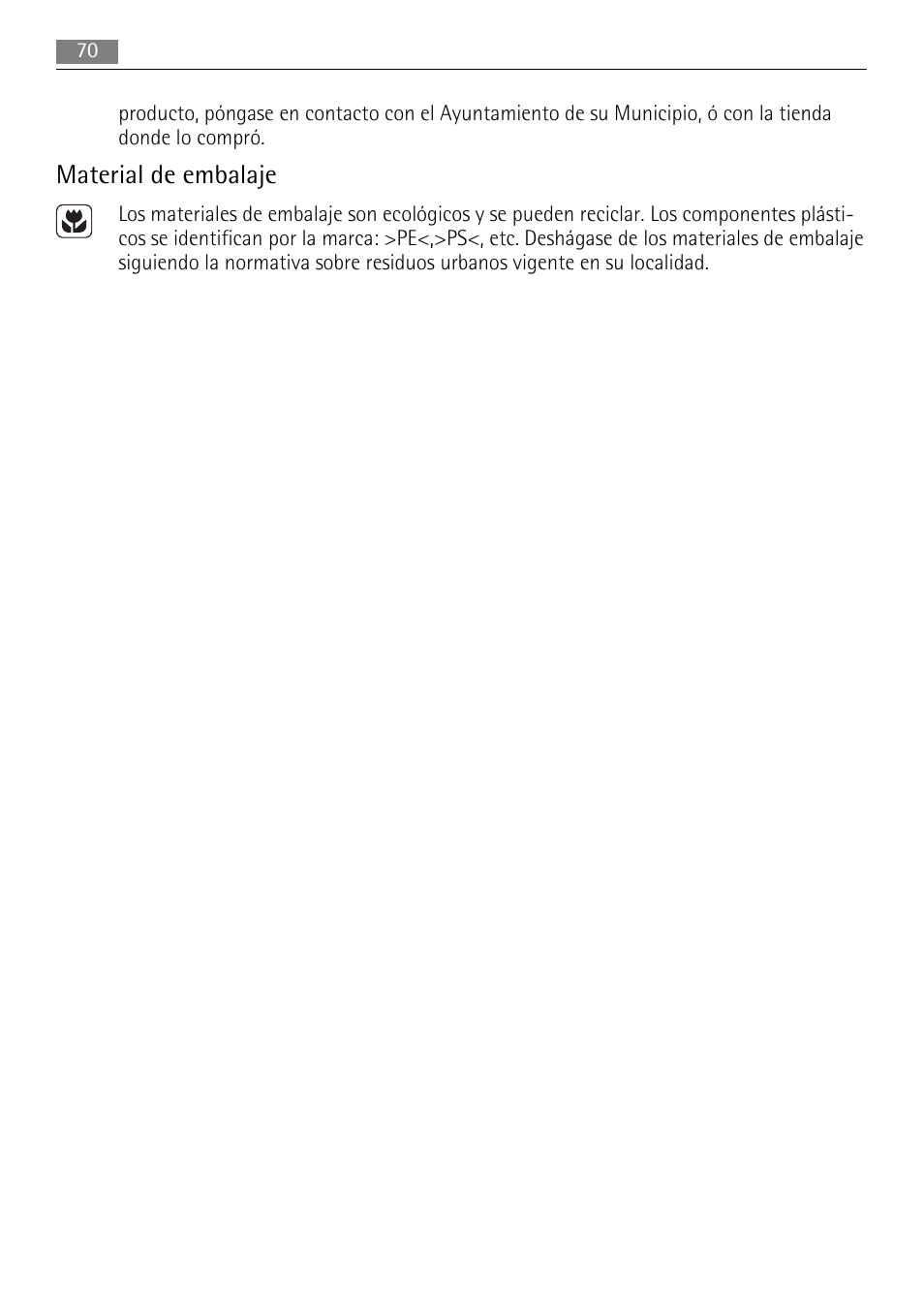 Material de embalaje | AEG HE634079XB User Manual | Page 70 / 72
