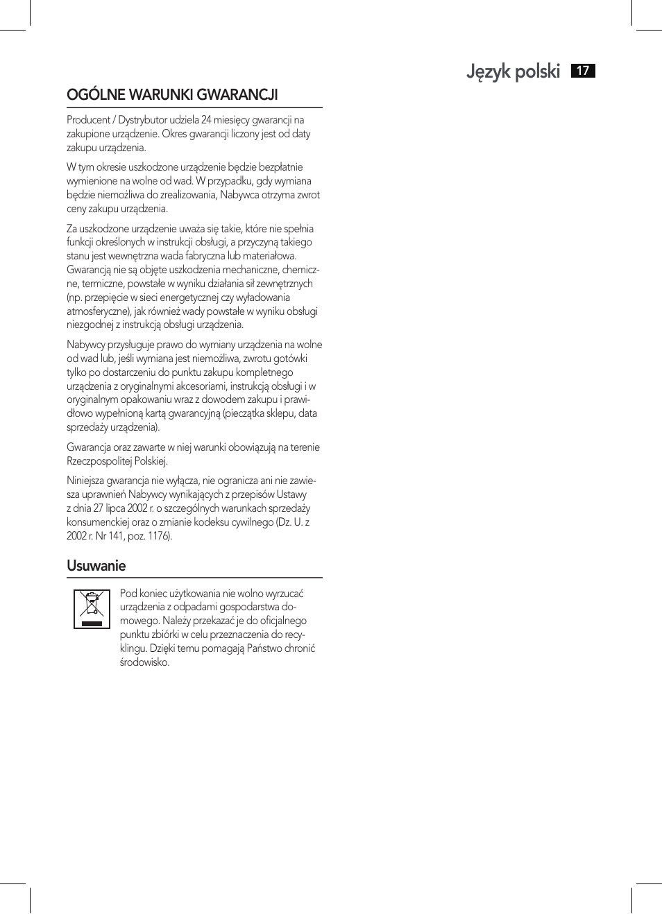 Język polski | AEG KH 4220 User Manual | Page 17 / 24